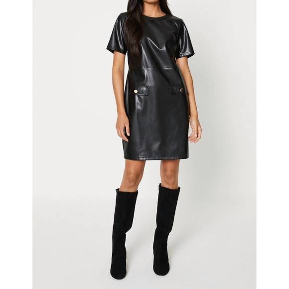 NEW THML short sleeve leather dress in black - Picture 2 of 4